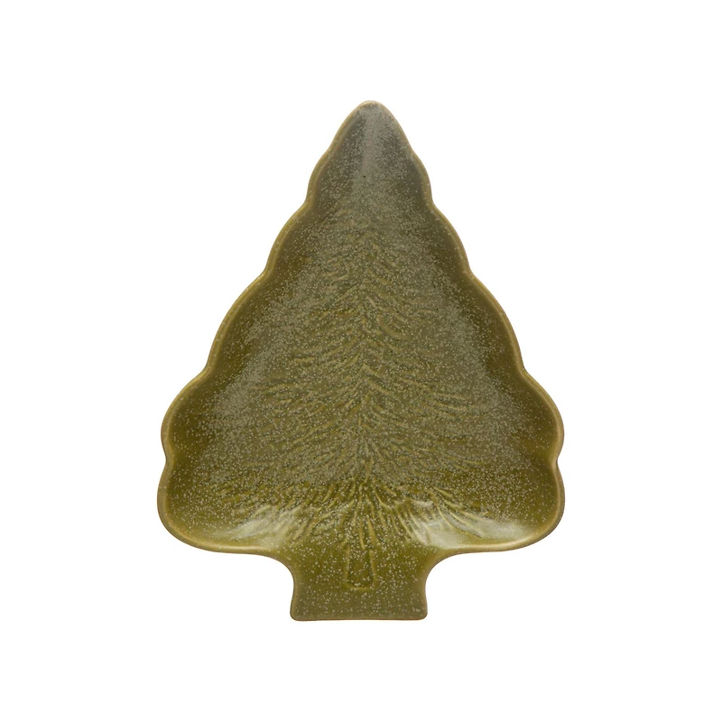 Hello Honey® 9" Green Reactive Glaze Stoneware Tree Shaped Plate