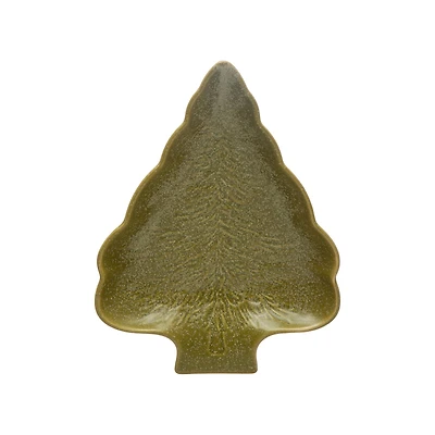 Hello Honey® 9" Green Reactive Glaze Stoneware Tree Shaped Plate