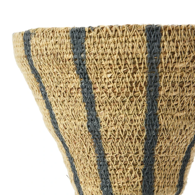 Hello Honey® 12" Natural & Black Hand-Woven Seagrass Hour Glass Shape Vase With Stripes
