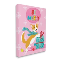 Stupell Industries Be Merry Smiling Puppy Gift Canvas Wall Art