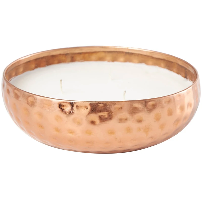 7" White Tropical Breeze Scented 3-Wick Candle with Hammered Copper Container