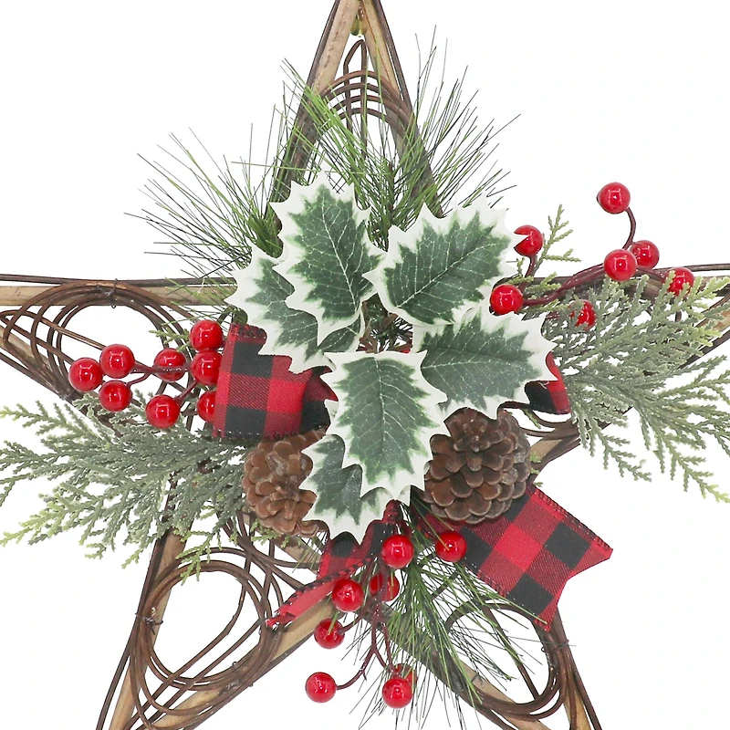 15" Pinecone, Holly & Red Berry Grapevine Star by Ashland®