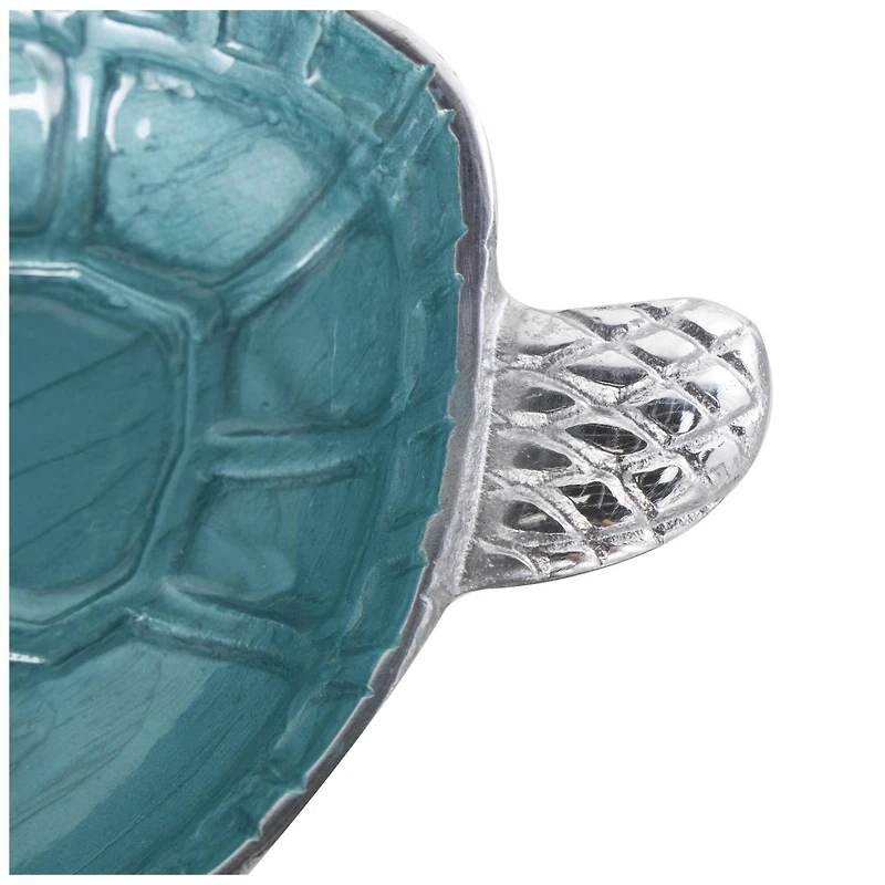 Teal & Silver Textured Enameled Turtle Bowl Set