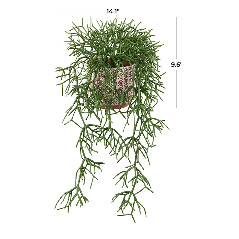 14" Faux Cascading Artificial Plant with Geometric Terracotta Pot