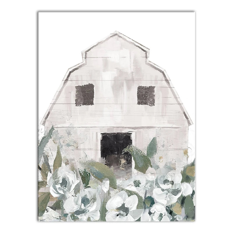 Sage Floral Barn Canvas Wall Art