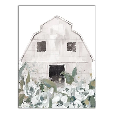 Sage Floral Barn Canvas Wall Art