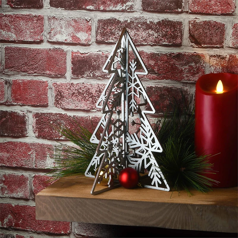 10" & 7" Silver Wood Christmas Trees Table Décor