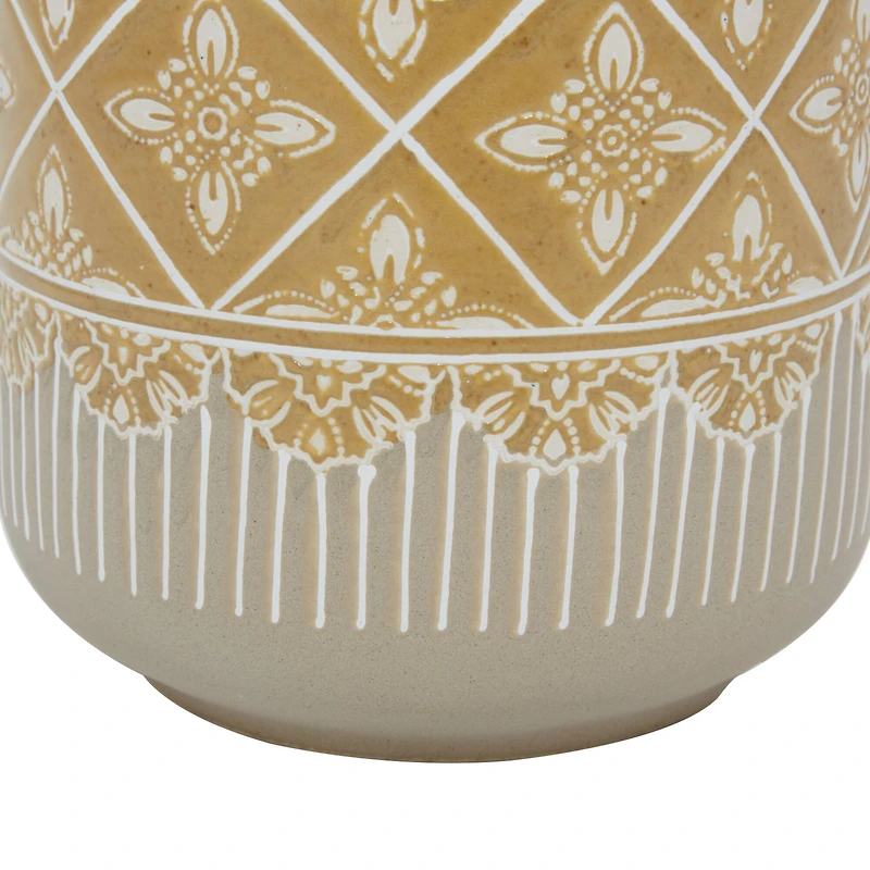 Set of 2 Beige Ceramic Boho Style Vase 9", 11"