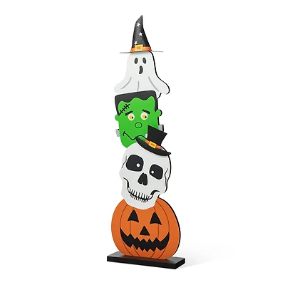 Glitzhome® 36" Halloween Wood Stacked Ghost, Frankenstein, Skull & Pumpkin Porch Décor
