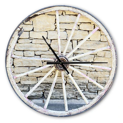 Designart 'Old Vintage Broken Wood Wheel Farmhouse Wall Clock