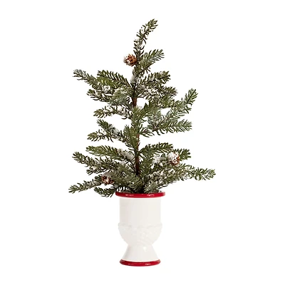 2 Pack 20" Unlit Snowy Pine Artificial Potted Christmas Tree Set