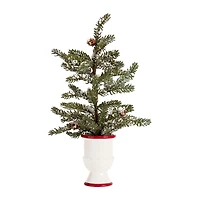 2 Pack 20" Unlit Snowy Pine Artificial Potted Christmas Tree Set