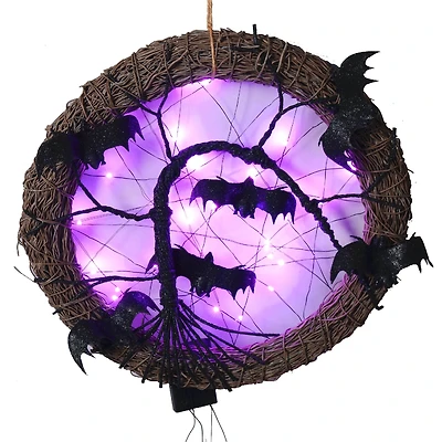 15" LED Rattan with Bats Halloween Wreath