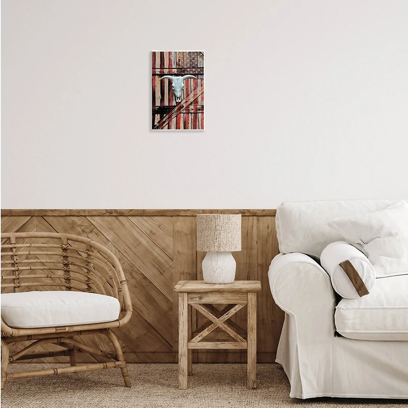 Stupell Industries Patriotic Cow Skull Wall Plaque Art