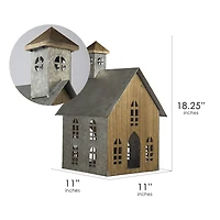 18.5" Wood & Metal Church Bird House Tabletop Accent