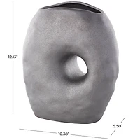 12" Gray Abstract Wavy Donut Ceramic Vase with Cutout Center