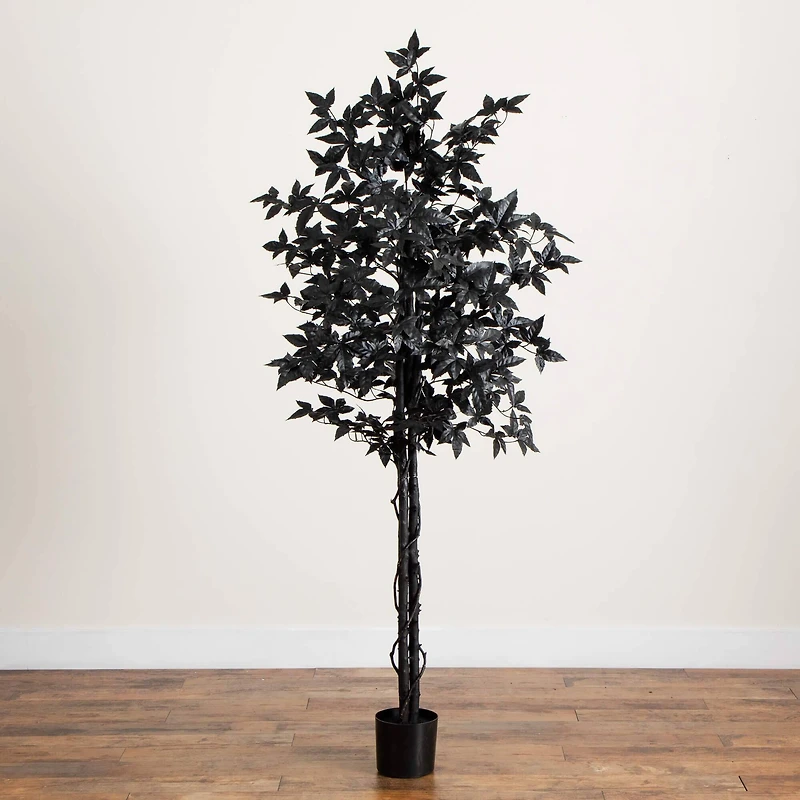 6ft. Artificial Halloween Black Maple Tree with Natural Trunk