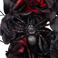 24" Burgundy & Black Roses with Spiders Halloween Wreath