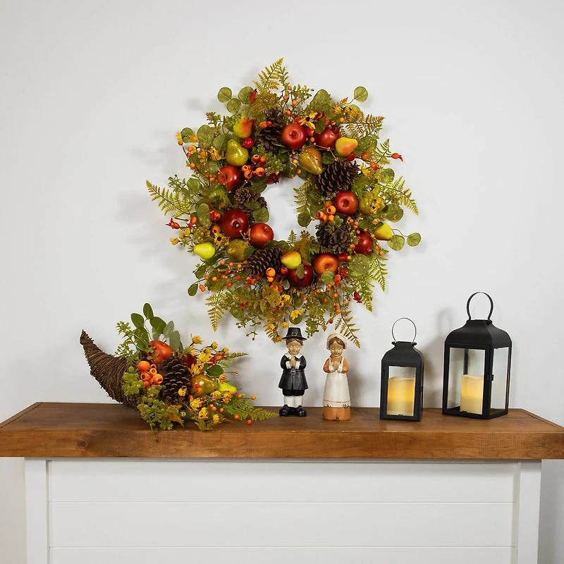 26" Apples, Pears & Pinecones Fall Harvest Wreath