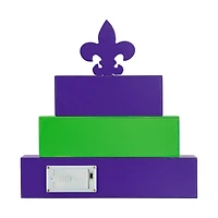 Glitzhome® 11.75" Lighted Mardi Gras Wooden Fleur-de-Lis Block Table Sign