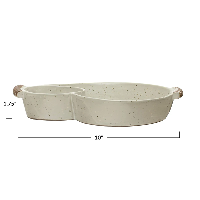 Hello Honey® Ivory Farmhouse Stoneware Chip & Dip Dish with Handles