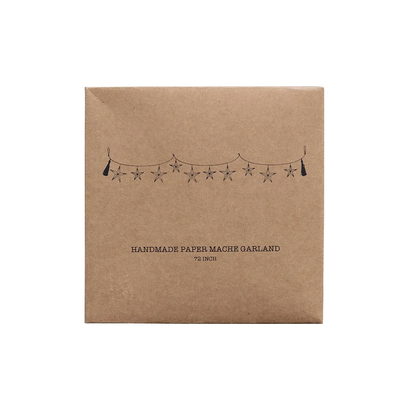 Hello Honey® 6ft. White Hand-Painted Recycled Paper Mache Stars with Gold Foil & Tassels Garland