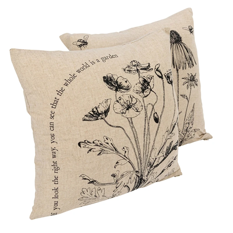 Hello Honey® Cream & Black Flower Prints Linen Blend Pillow with Patches Set