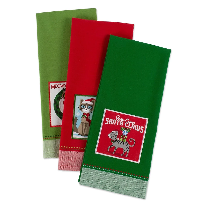 DII® Christmas Kitty Embellished Dishtowel Set