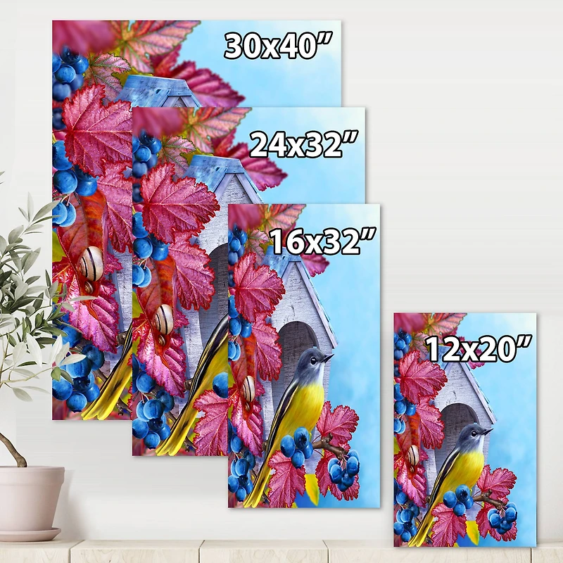 Designart - Titmouse Bird Sitting On A Branch Near A Birdhouse