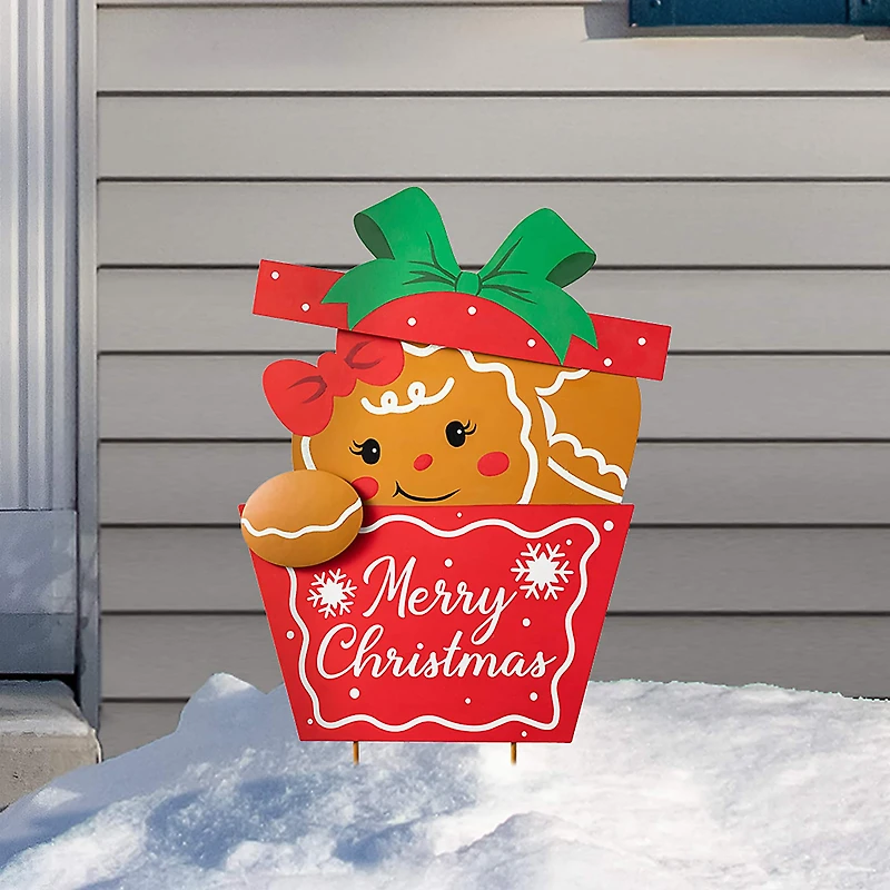 Glitzhome® 2ft. Metal Gingerbread Giftbox Yard Stake