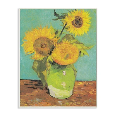 Stupell Industries Traditional Sunflower Painting over Turquoise Van Gogh Wall Plaque