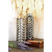 Set of 2 Silver Stoneware Glam Vase, 4" x 11"
