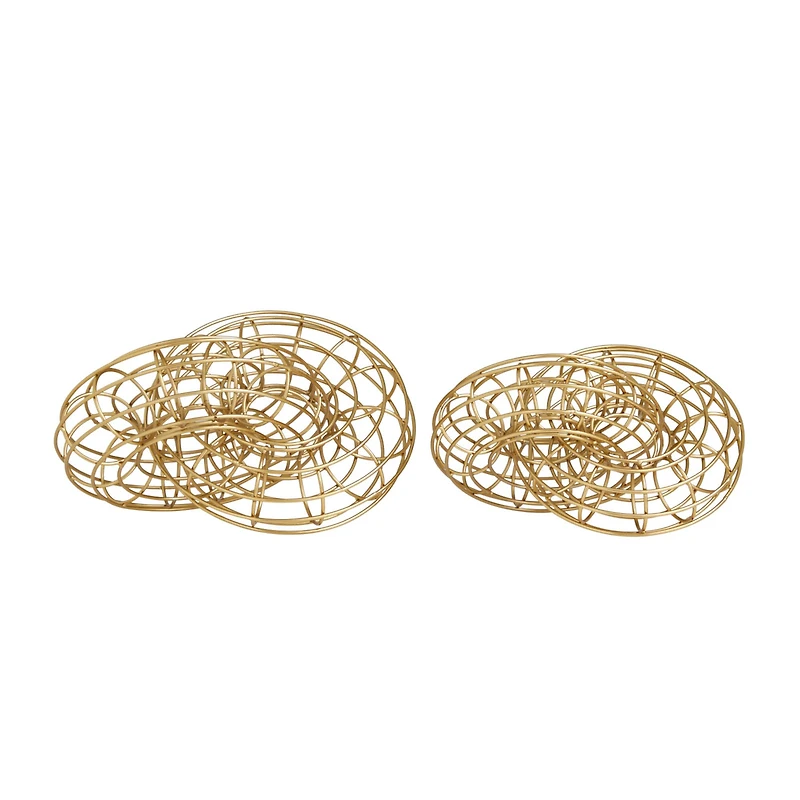 Set of 2 Gold Metal Contemporary Sculpture, 7" x 12" x 8"