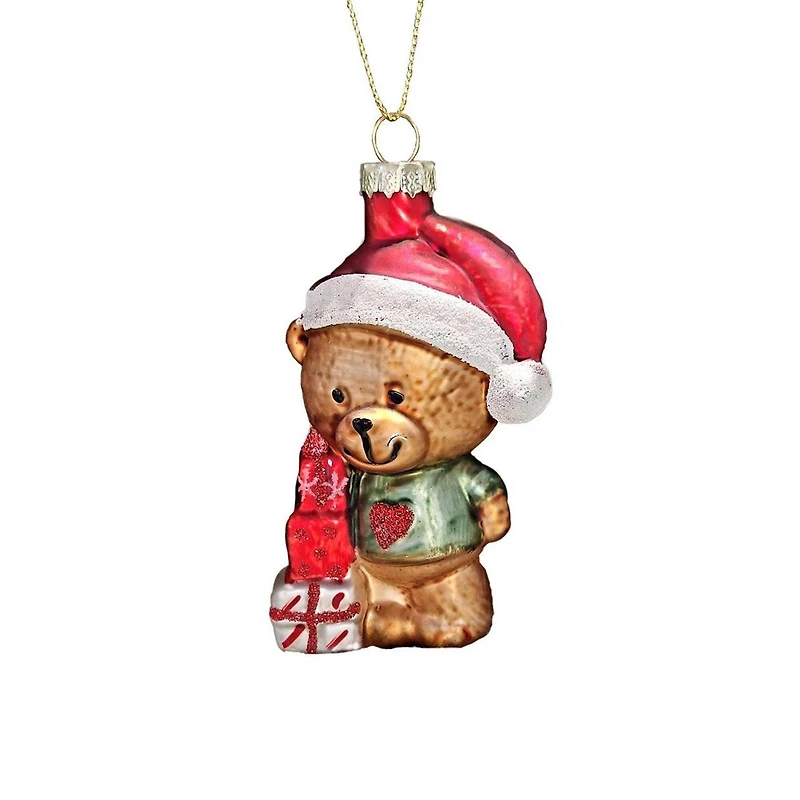Wizardi 12" Teddy Bear with Gift Glass Ornament