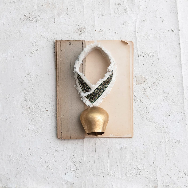 Hello Honey® 11" Gold Finish Metal Cowbell with Cotton Patterned Hanger