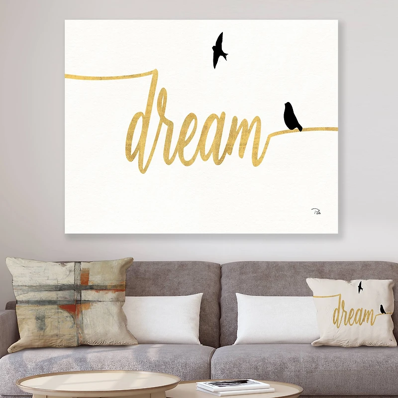 Designart - Family of Birds on Gold Words II
