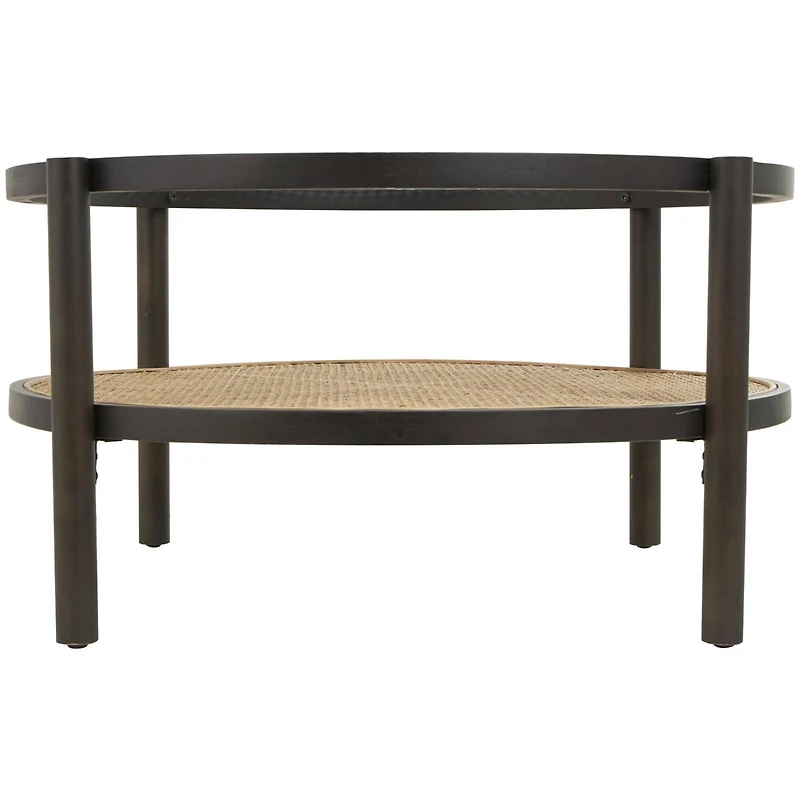 34" Brown Rattan Coffee Table with Pressed Tempered Glass Top
