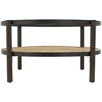 34" Brown Rattan Coffee Table with Pressed Tempered Glass Top
