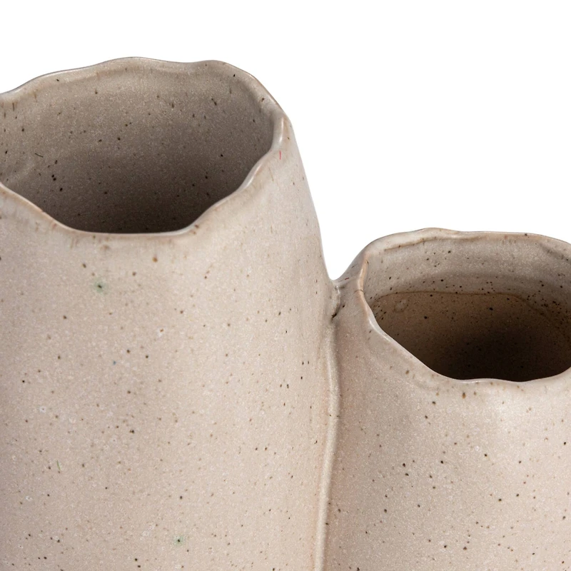 Hello Honey® 6.25" White & Beige 2-Tone Stoneware Vase with Reactive Glaze