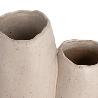 Hello Honey® 6.25" White & Beige 2-Tone Stoneware Vase with Reactive Glaze