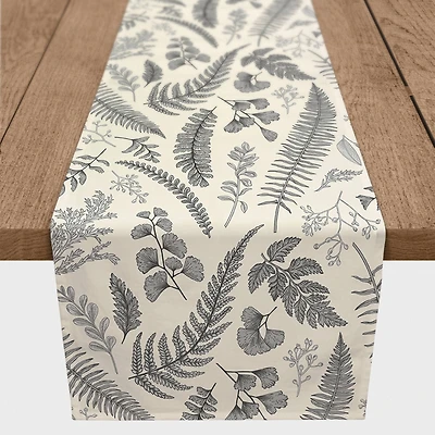 Gray Botanical Pattern Cotton Twill Table Runner