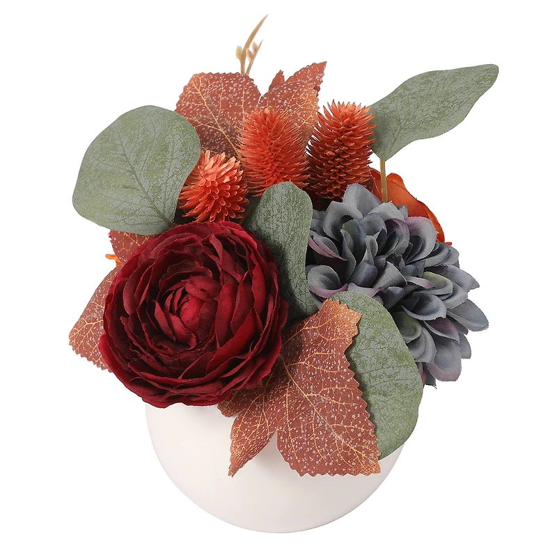 7" Red Ranunculus & Orange Thistle Mix in Ceramic Pot by Ashland®
