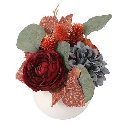 7" Red Ranunculus & Orange Thistle Mix in Ceramic Pot by Ashland®