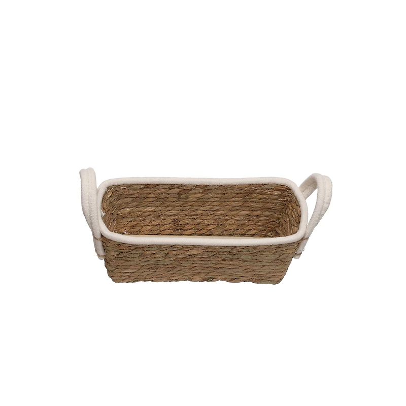 Natural Grass Rope Basket with White Fabric Handles by Ashland