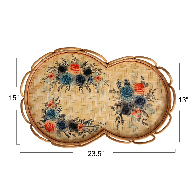 Hello Honey® 23.5" Floral Fantasy Rattan & Bamboo Tray