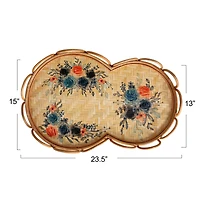 Hello Honey® 23.5" Floral Fantasy Rattan & Bamboo Tray