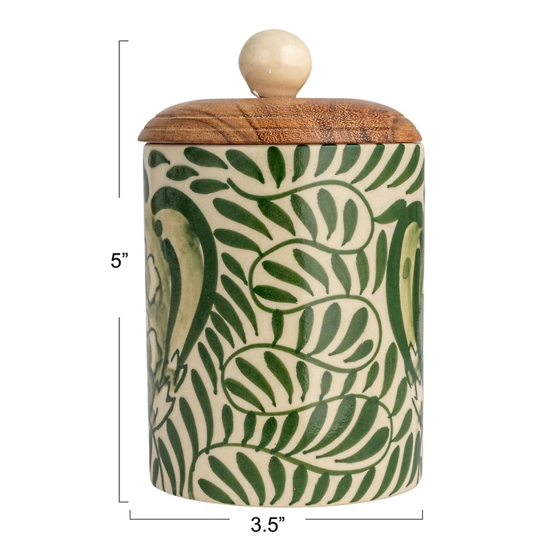 Hello Honey® 5" Green Botanical Design Stoneware Canister