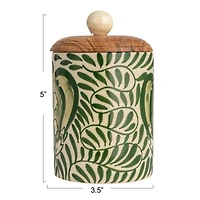 Hello Honey® 5" Green Botanical Design Stoneware Canister