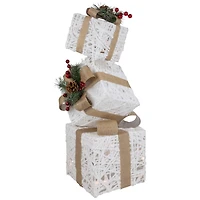 LED Lighted Stacked Gift Boxes Christmas Decoration - 25.25" - White and Beige