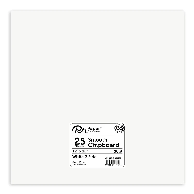 PA Paper™ Accents White 12" x 12" 50pt. Heavy Chipboard, 25 Sheets